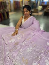 Lilac Organza Saree With Tissue Applique Work