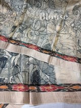 Ivory Tussar pen kalamkari printed saree