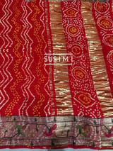Orange bandhej saree with embroidery : S62F204