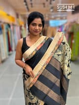 Black Tussar pen kalamkari printed saree