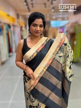 Black Tussar pen kalamkari printed saree