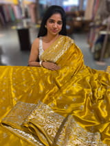 Mustard Pure Mashru Satin Saree with embroidery SS5018