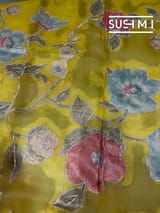 Yellow Designer Organza with Tissue applique work : S62F091