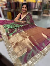 Green & Wine Combo Pure handloom Banarasi Tissue saree SS50429