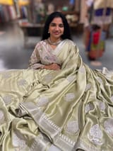 Light Pista Pure Satin Saree with Embroidery. SS5031