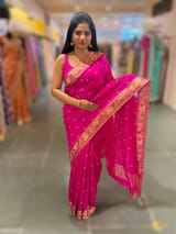 Fuschia Pink Raw Silk Saree with Pythani inspired Embroidery
