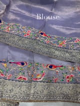 Lilac Organza Banarasi Fusion Saree with Bird Appliqué