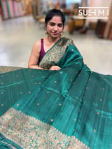 Bottle Green Banarasi Handloom Dupion Rawsilk Saree : S62F111