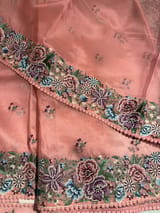 Coral Pink Pure Organza with Petite point border