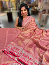 Dark Pink Tissue checks Saree with sabhyasachi borders
