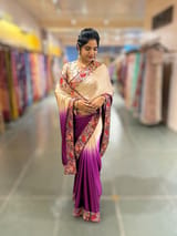 Pure Satin Ombre Dyed Saree with Petite Point Embroidered Border and blouse.