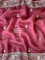 Brick Red Pure Organza Saree with heavy intricate Handwork DSCL044