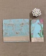 Baby Blue Muslin allover embroidered Saree with pichwai printed blosue