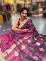 Wine Pure handloom Banarasi Tissue saree