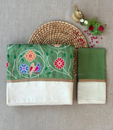 Green Pure tussar with patola inspired embroidery: S62F192