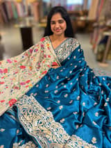Peacock Blue Pure Mashru Satin Saree with embroidery SS5017