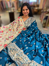 Peacock Blue Pure Mashru Satin Saree with embroidery SS5017