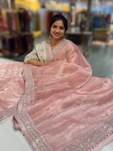 Pastel Pink Banarasi Tissue checks Saree with Sabyasachi Borders SS50433