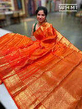 Vibrant Orange Vaira Oosi stripes Vintage kanjeevaram Saree