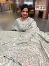 Mint mul tissue Saree with handcrafted floral border