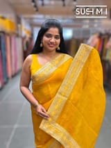Marygold Yellow pure Organza with sabhya borders : S62F144