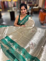 Emerald Green Banarasi Brocade Tissue with embroidery SS50223