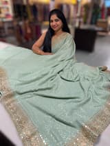 Mint Georgette Sequence saree with sabhyasachi borders and printed blouse SS50513