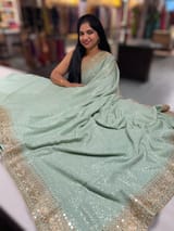 Mint Georgette Sequence saree with sabhyasachi borders and printed blouse SS50513