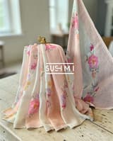 Floral printed handloom lenin saree