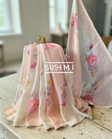 Floral printed handloom lenin saree