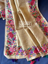 Gold Kanjeevaram Tissue Sareewith petite point embroidery : D62F087