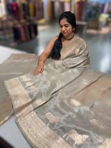 Olive Designer Banarasi Munga Tissue Saree with pichwai weaving