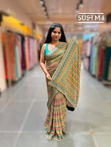 Printed crepe silk with allover sequnce : S62F129
