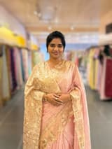 Pastel Pink Mul Tissue Stripes Saree With Tissue Cutwork  Border & Blouse