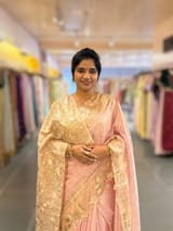 Pastel Pink Mul Tissue Stripes Saree With Tissue Cutwork  Border & Blouse