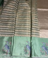 Sea Green Banarasi Tissue saree with swan embroidery SS50404