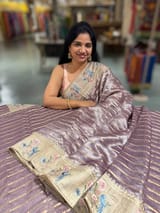 Mauve Pure Handloom Tissue Saree with pure Tussar embroidered border SS50235