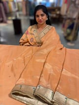 Peach Tissue Saree with pythani tissue embroidered border SS50543