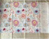 Ivory Pure Handloom Chiniya Silk Saree with stunning Floral Print and zari borders SS5099