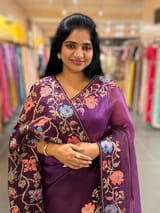 Wine Organza with patan patola inspired embroidery SS50605