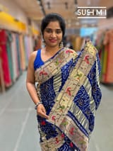 Royal Blue bandhej saree with embroidery : S62F203