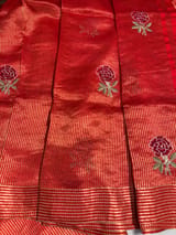 Red Banarasi Silk Tissue stripes Saree with embroidery SS50615
