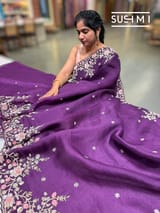Violet  Pure Organza heavy handwork saree