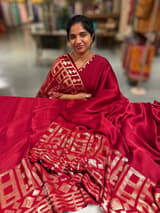 Meroonish Red pure Satin Saree with designer sequence border and blouse SS5038