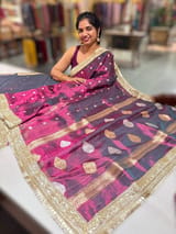 Wine Pure handloom Banarasi Tissue saree