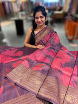 Wine Printed Tussar Tissue Saree SS50453