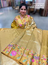 Gold Kanjeevaram Tissue Sareewith petite point embroidery : D62F085