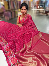 Ruby Pink Mysore Silk Saree with petitepoint embroidery S62110