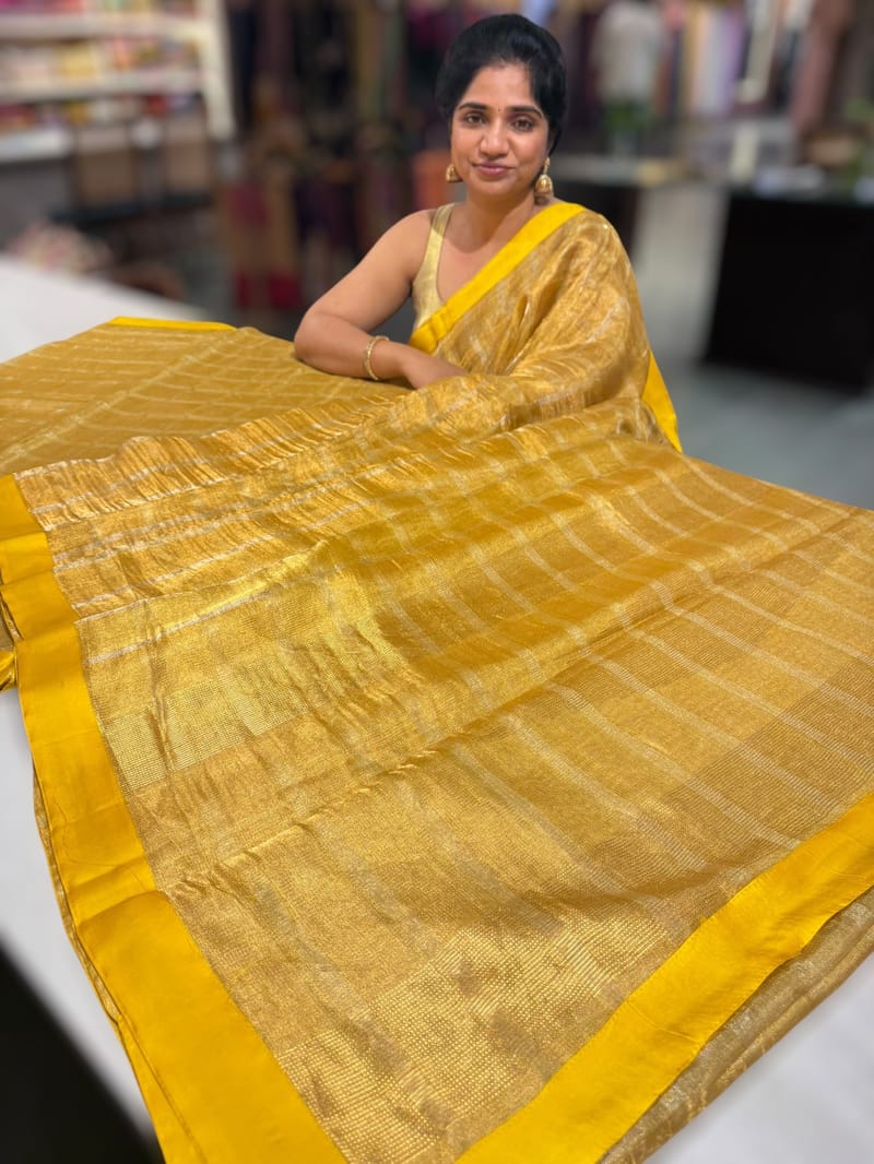 Yellow Tissue saree with kanchi silk embroidered blouse