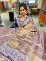 Bluish Lilac Tissue checks Saree with sabhyasachi borders SS50393